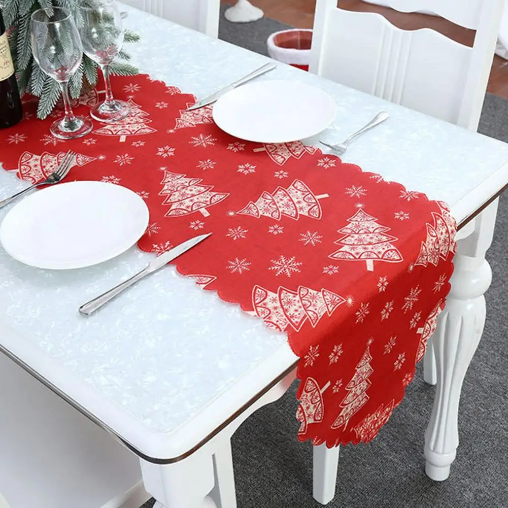 

Polyester Good Xmas Tree Floral Printing Table Runner Decor Attractive Christmas Table Runner Washable for Home