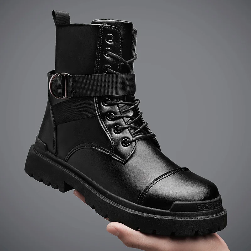 

New Black Men's Boots Chelsea Fashion Trend Tactical Platform Boots Leather Martin Military Boot Men Brand Motocycle Boots