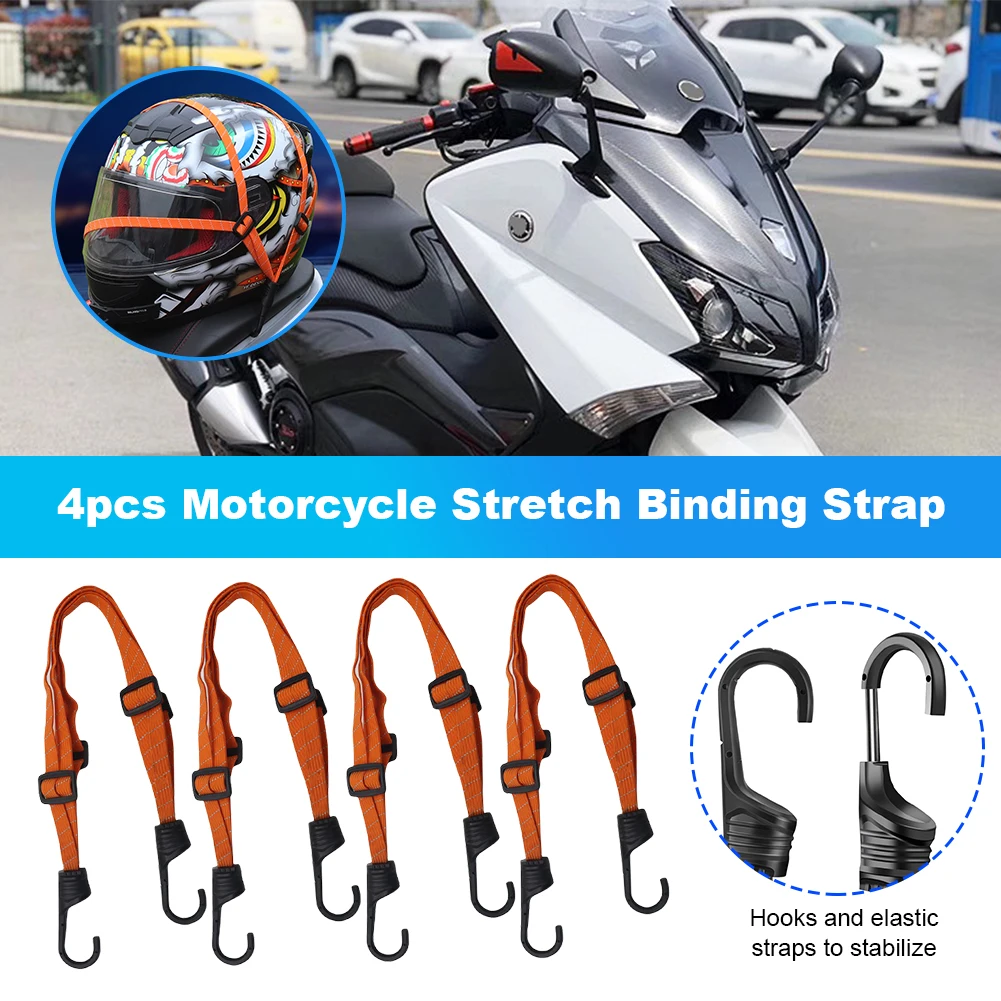

4PCS Motorcycle Helmet Tape Reflective Elastic Buckle Rope Retractable Rope Strap with 2 Hooks Elastic Bandage Strapping Tape