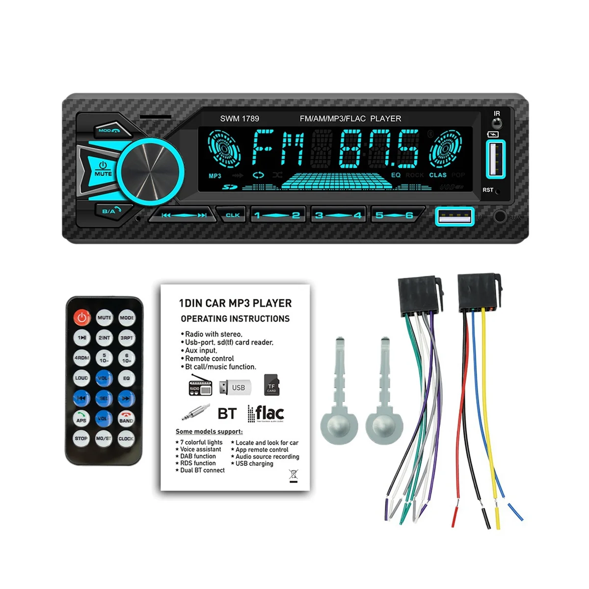 Автомобильный радиоприемник 1DIN Srereo Bluetooth MP3 плеер FM приемник с дистанционным управлением AUX/USB/TF карта в комплекте