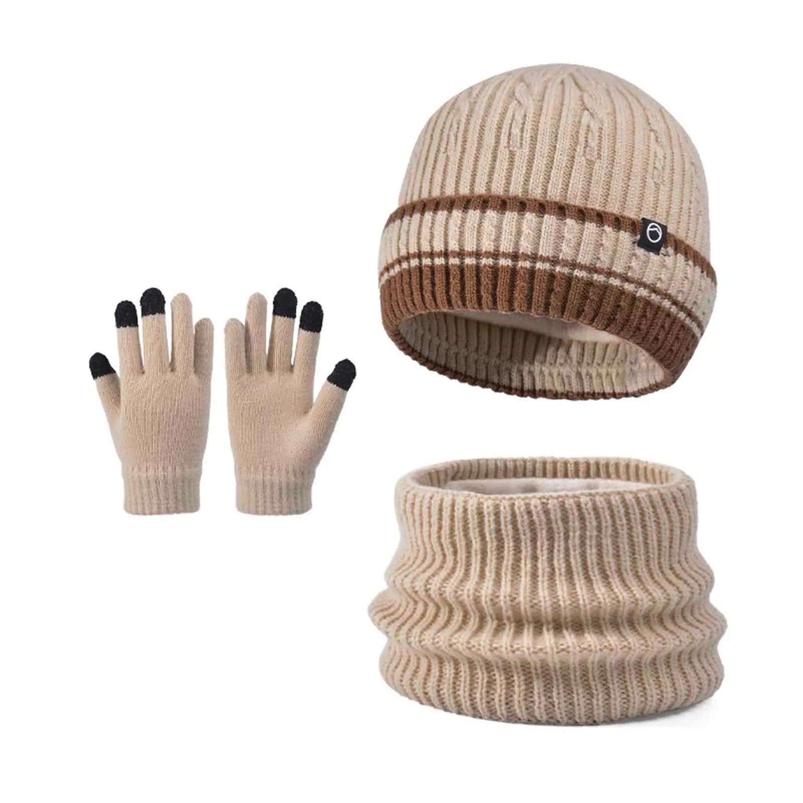3 шт. вязаная детская зимняя шапка шарф перчатки флисовая подкладка защита ушей