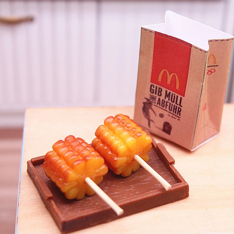 

2Pcs 1:6 Dollhouse Miniature Corn Barbecue Skewer Kitchen BBQ Model Living Scene Decor Play House Toy