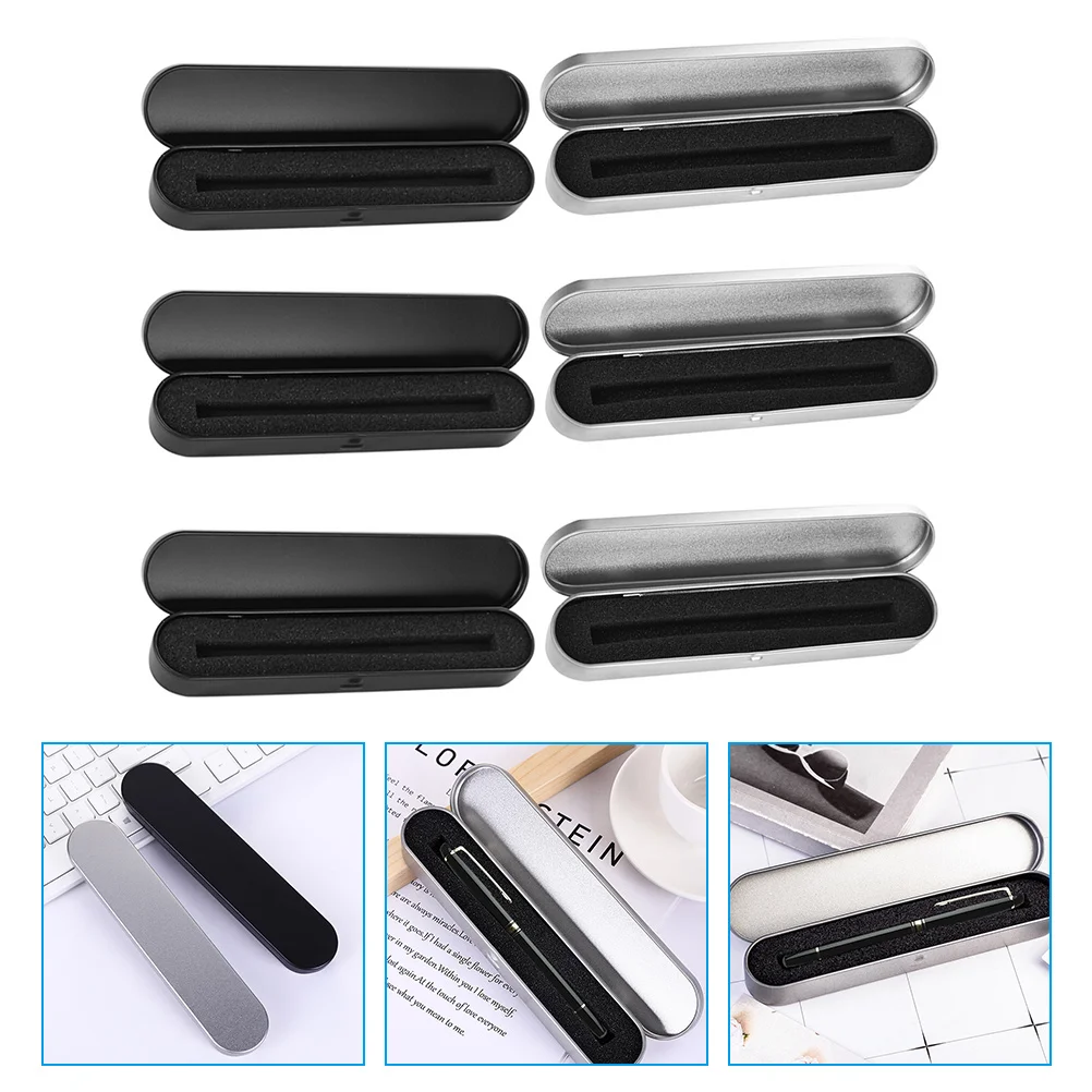 

6Pcs Metal Pen Cases Portable Pen Storage Boxes Simple Style Pen Containers Fountain Pen Storage Boxes