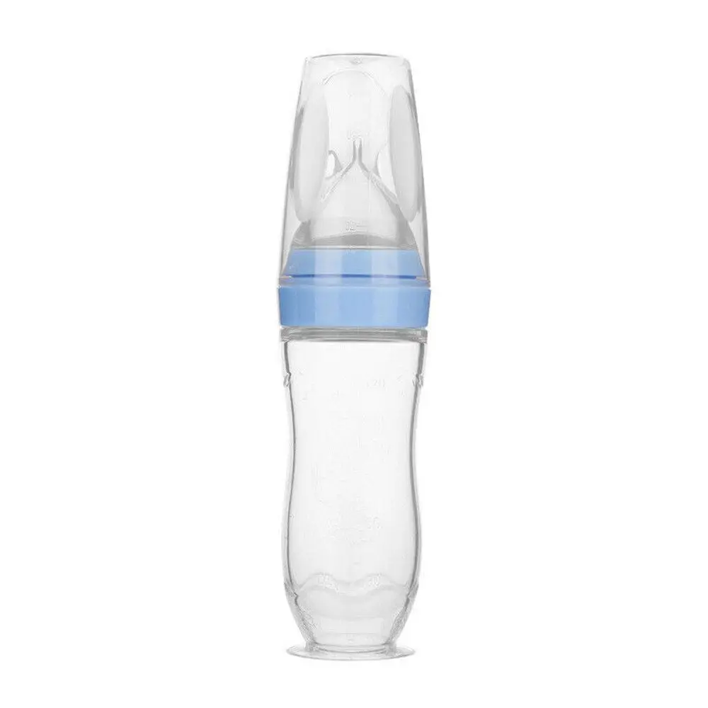 

Fashion Safety 120ml Squeeze Feeding Bottle Milk Bottle With Spoon Food Rice Feeder
