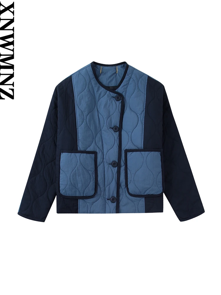 XNWMNZ Women Fashion Autumn Winter Patch Pockets Padded Jacket Coat Vintage Long Sleeve Button Female Outerwear Chic Tops