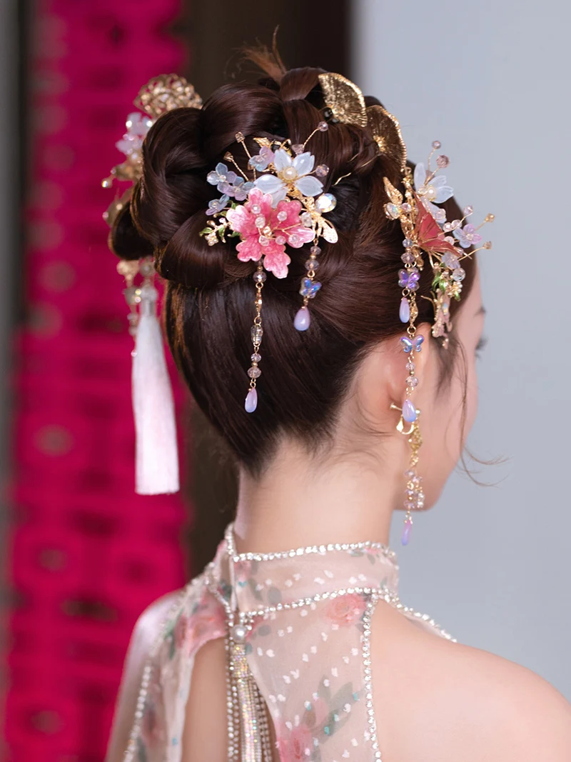 Набор аксессуаров для волос NiuShuya ручной работы цвет розовый/фиолетовый