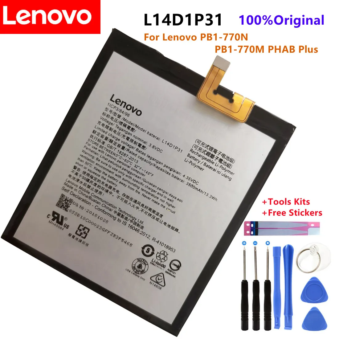 

Original New High quality L14D1P31 3500mAh Battery For Lenovo PB1-770N PB1-770M TB-7703x PHAB Plus battery+ Tools
