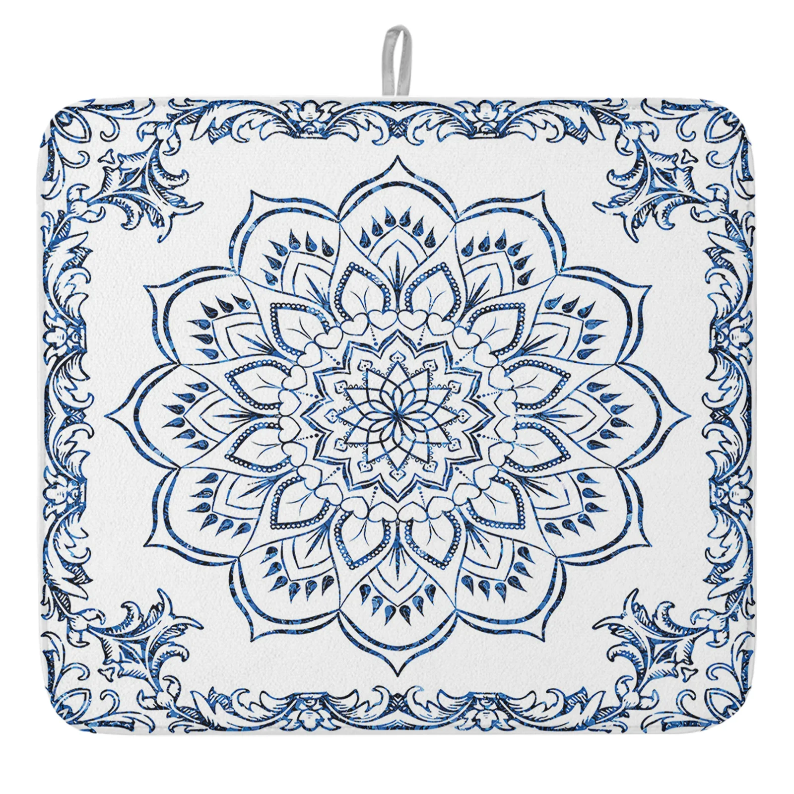 

Синий коврик для сушки тарелок в стиле ретро с рисунком мандалы, подставка для сушки тарелок, современная кухонная подставка