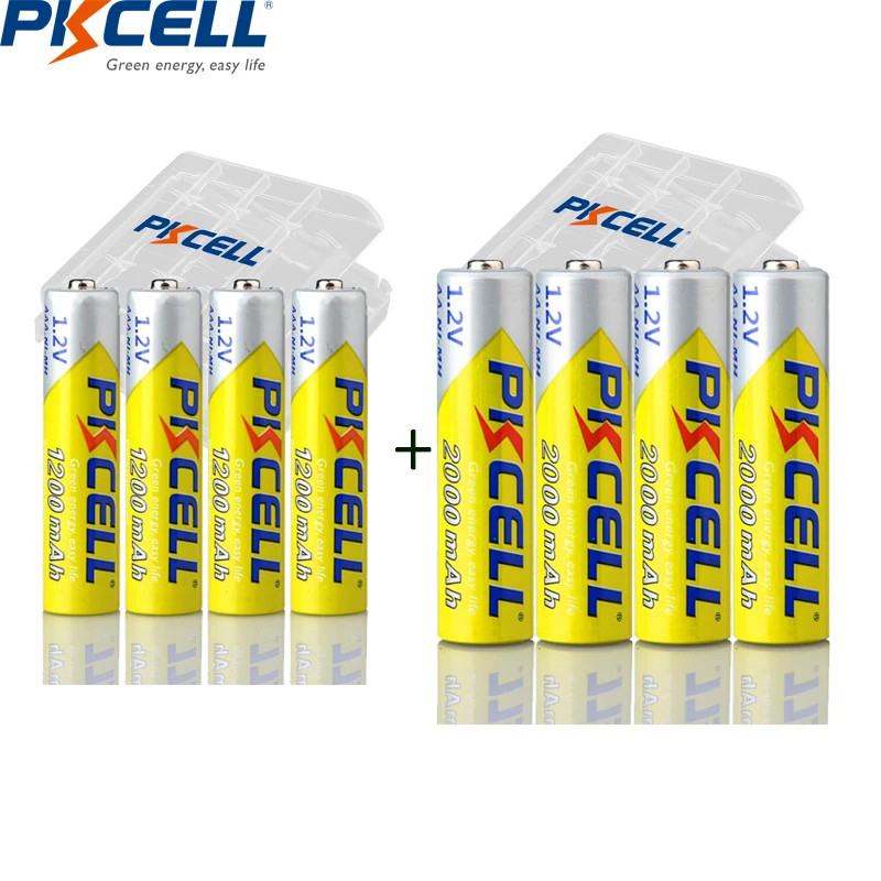 

4pcs PKCELL AAA 1200mAh battery +4PC AA Batteries 2000mah 1.2V NIMH AA/AAA Rechargeable batteries+2pcs Battery Holder Case