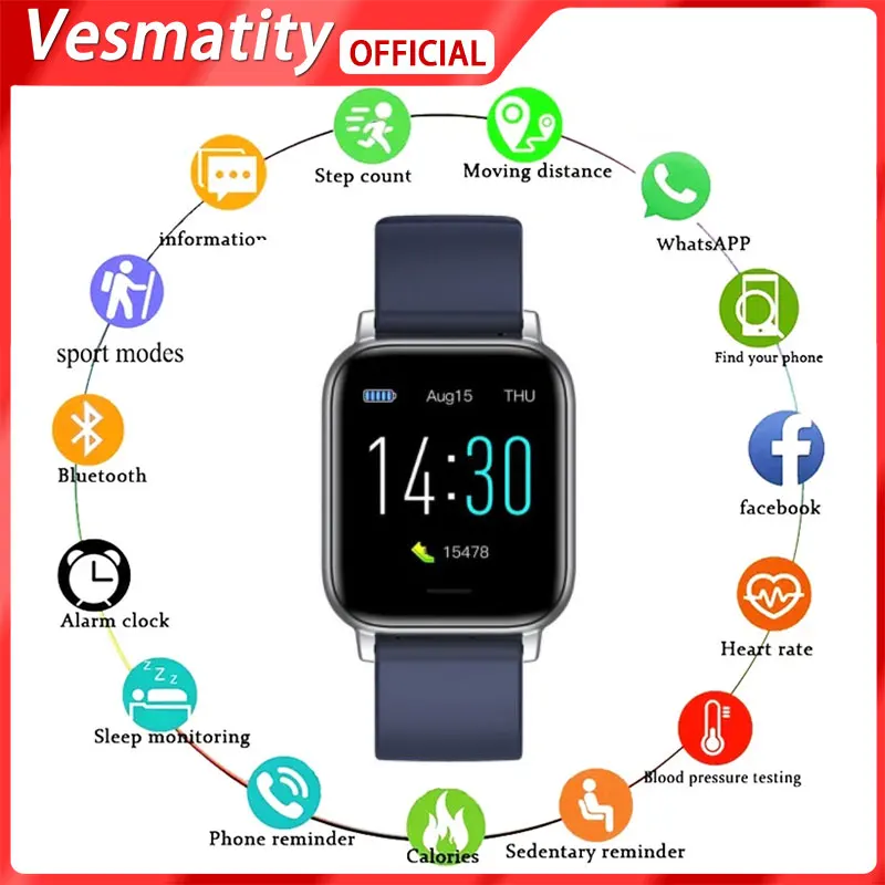 

Vesmatity S50 Smart Men's Ladies Sports Watch Heart Rate Health Blood Pressure Thermometer Step Waterproof Watch Smart Wristband