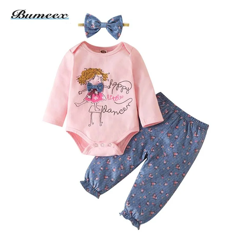 

Bumeex 3-Pack Baby Girl Outfits Newborn Toddler Girls Sakura Cotton Clothes Baby Long Sleeve Romper Bodysuit Pants Headband