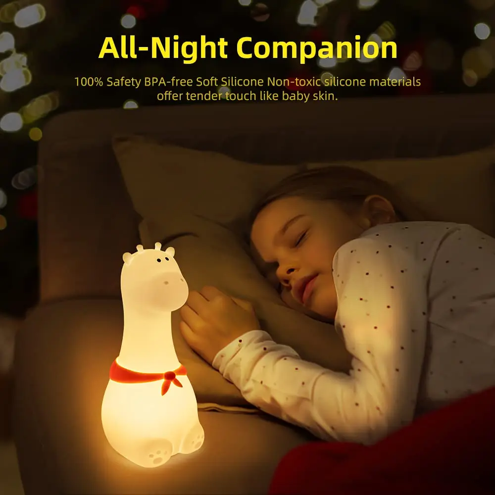 Светодиодный ночник с милым жирафом для детей мягкий силиконовый зарядкой от USB