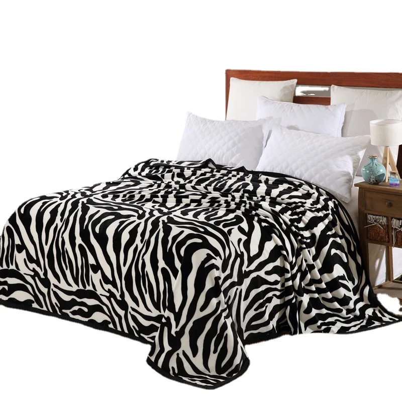Super Comfortable Soft Blanket with Mink Felting Zebra Striped Pattern Floral Blanket Thrown on The Sofa Bed Travel Breathable