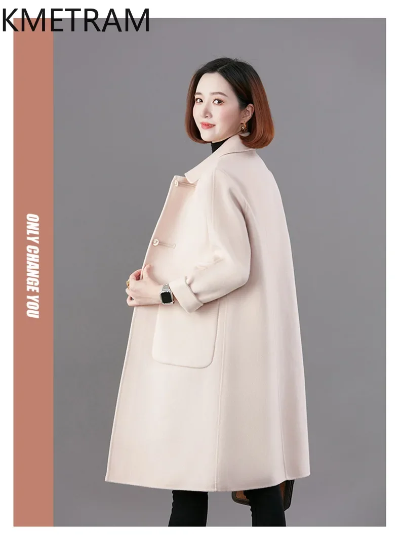 KMETRAM 100% Prawdziwa Wełniana Kurtka Kobiety Luksusowy Zimowy Długi Płaszcz Wysokiej Jakości Odzież Damska Nowość w Odzieży Wierzchniej
