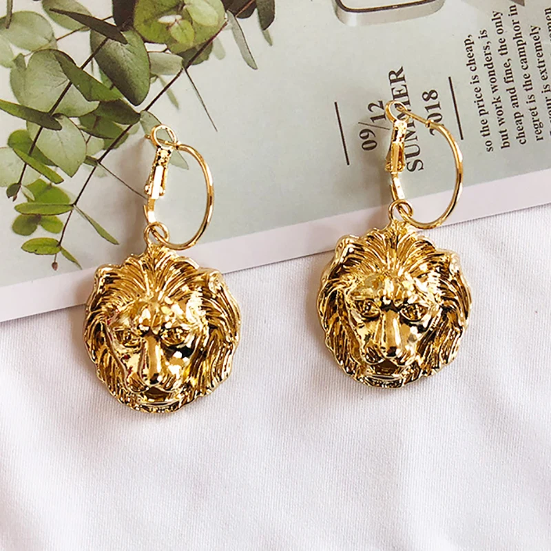 Винтажные женские серьги с тиснением в виде головы льва металлические крутые
