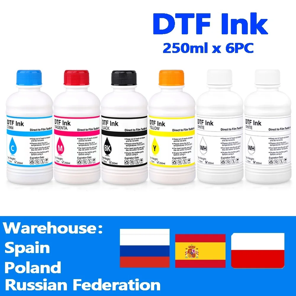 

DTF чернила 6 шт. * 250 мл для печатающей пленки печатающей ткани для Epson L1800 L800 L805 DX5 DX7 I3200 I4720 I5113 печатающая головка DTF 1BK-1C-1M-1Y-2WH