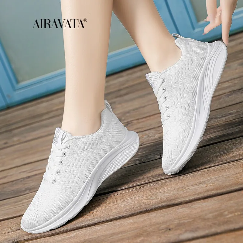 AIRAVATA Women Shoes Autumn Flats Gingham Sneakers Women Zapatillas De Mujer Outdoor Breathable Walking Ladies Shoes Candy Color