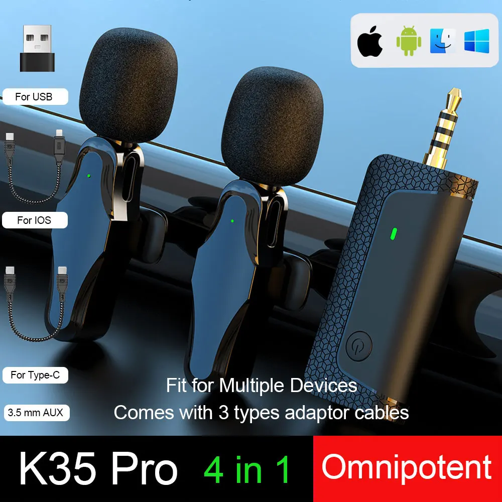 

K35pro Wireless Mic Lavalier Warles Mickrofon Micro K35 Mini Lapel K 35 Pro Microphone for Camera Cell Mobile Phone Record Video