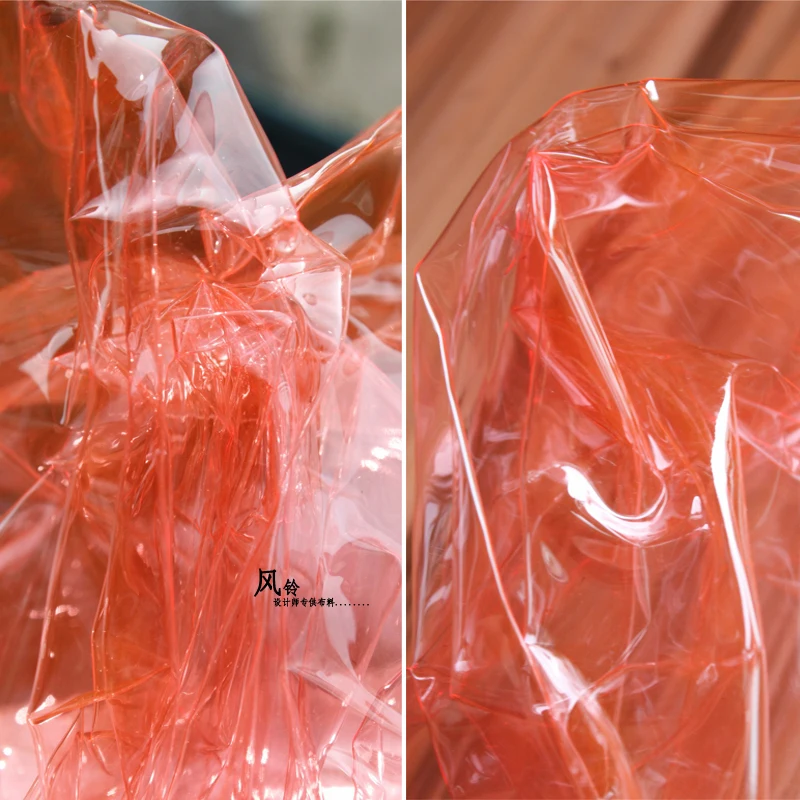 

0.2mm PVC Fabric Light Orange Liquid Plastic TPU Film DIY Background Decor Waterproof Raincoat Bags Coat Clothes Designer Fabric