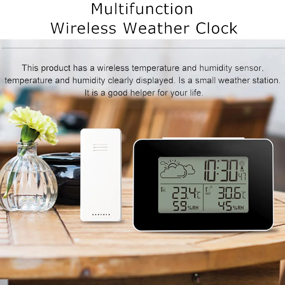 

Weather Station Clocks Wireless Indoor Outdoor Thermometer Hygrometer Table Clock With Temperature And Humidity Alarm Clock