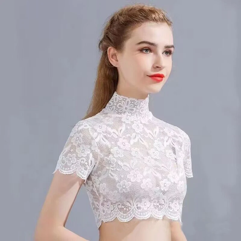 

Белая, Черная кружевная ткань, искусственный воротник для женщин, полурубашка, блузка, топы для девушек, съемный ложный воротник
