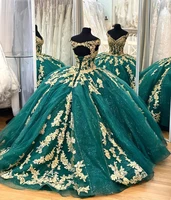 glitter emerald green quinceanera dress for 15 year ball gown sexy v neck corset back party gown puffy long debut for girl