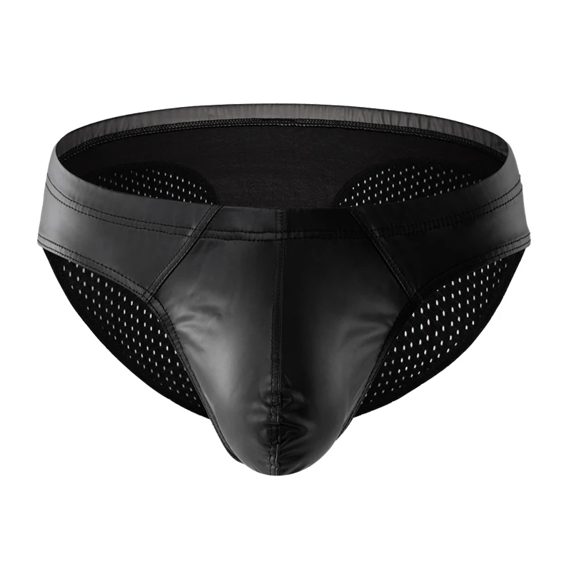 

Мужские трусы из искусственной кожи, растягивающиеся брифы, с мешочком, нижнее белье с заниженной талией, мягкие мужские трусы