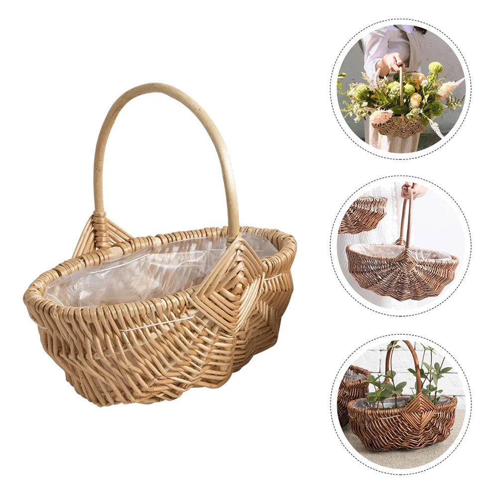 

Плетеные корзины, корзины, поддон для макияжа, плетеный подарок, садовый поднос, фрукты, цветочные ручки для девочек