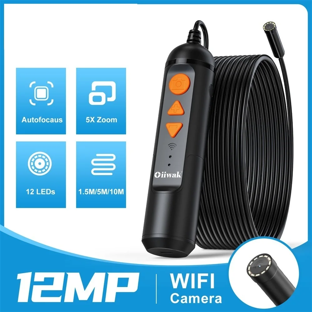 

2022 12MP Endoscope Camera Mini Camera Auto focus WiFi Endoscope 5X Zoom IP67 Underwater Camera For Android iOS Tablet Huawei