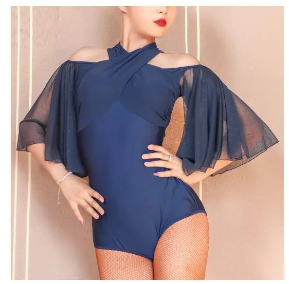 Трико для латиноамериканских танцев с открытой спиной и сетчатыми рукавами