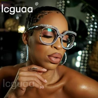 crystal luxury blingbling round eyeglasses for women oversized rhinestone transparent clear sunglasses optical glasses frames