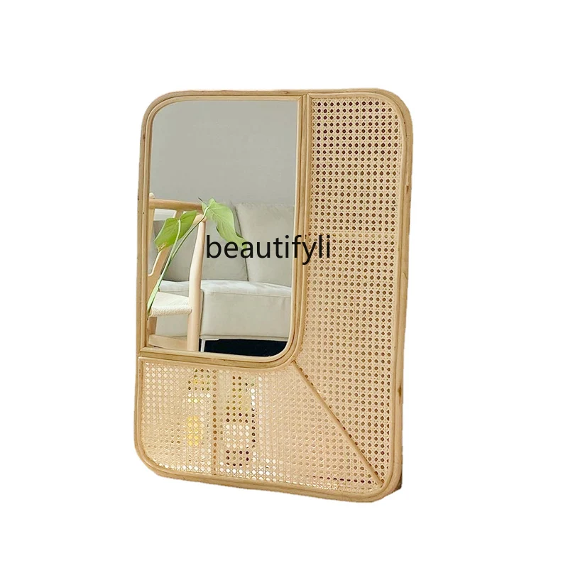 

Yj художественное стильное зеркало из ротанга для входа на кровать и завтрак настенное висячее зеркало простое внутреннее настольное зерка...