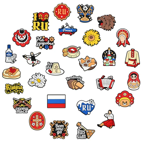 1 шт., подвески для обуви в России, флаг, ромашка, бурый медведь, русская матренняя кукла, культура, пряжка для обуви, декор, ремешок на запястье, пряжка, подарки