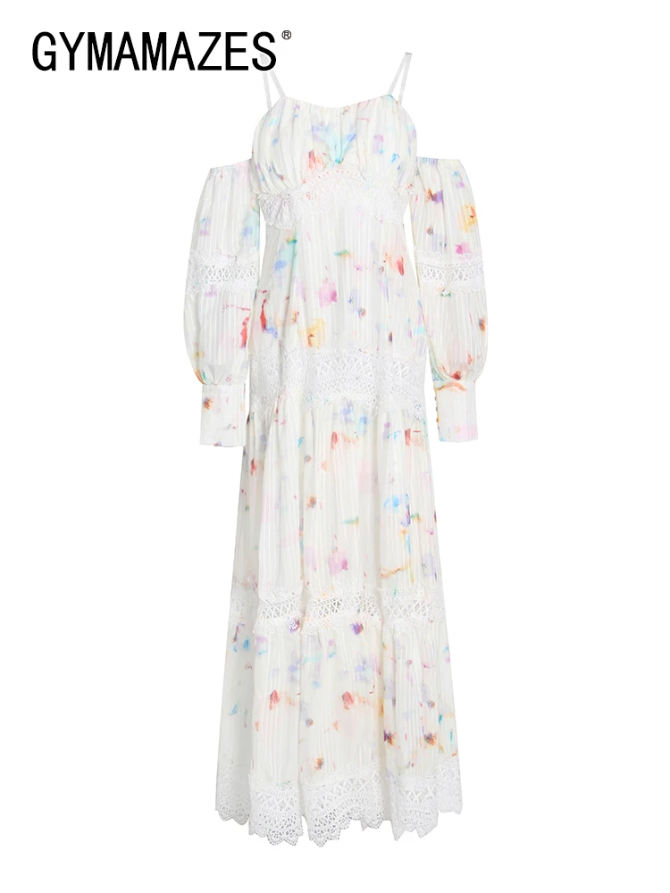 

Женское длинное платье с вышивкой GYMAMAZES, элегантное платье с квадратным вырезом, длинным рукавом, открытыми плечами и высокой талией, женска...