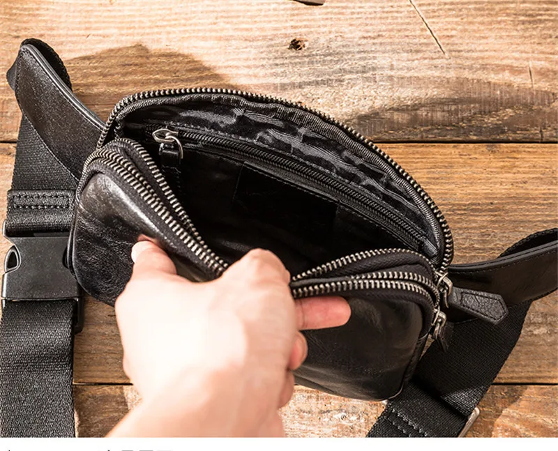 Simple luxury high-quality genuine leather men black chest bag weekend outdoor travel sports real cowhide shoulder crossbody bag