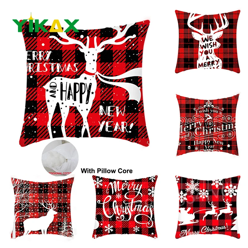 

45*45cm Red Merry Christmas Cushion Cover Pillowcase Woth Pillow Core Sofa Decor For Home Xmas Noel Ornament New Year Gift 2024