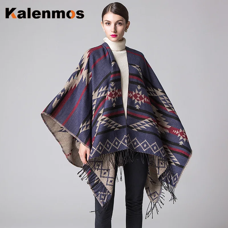 

Scarf Women Cloak Poncho Geometric Travel Shawl Imitation Cashmere Capes National Wind Fork Cloaks Wraps Pashmina Autumn Winter