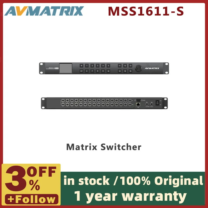 AVMATRIX MSS1611-S компактный бесшовный SDI матричный коммутатор с 3G/HD/SD 16 входами и 1