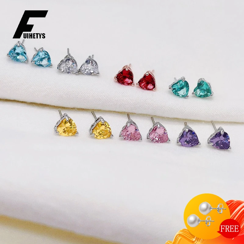 

Heart Earrings for Women 925 Silver Jewelry with Zircon Gemstone Stud Earrings Wedding Engagement Bridal Party Gift Accessories