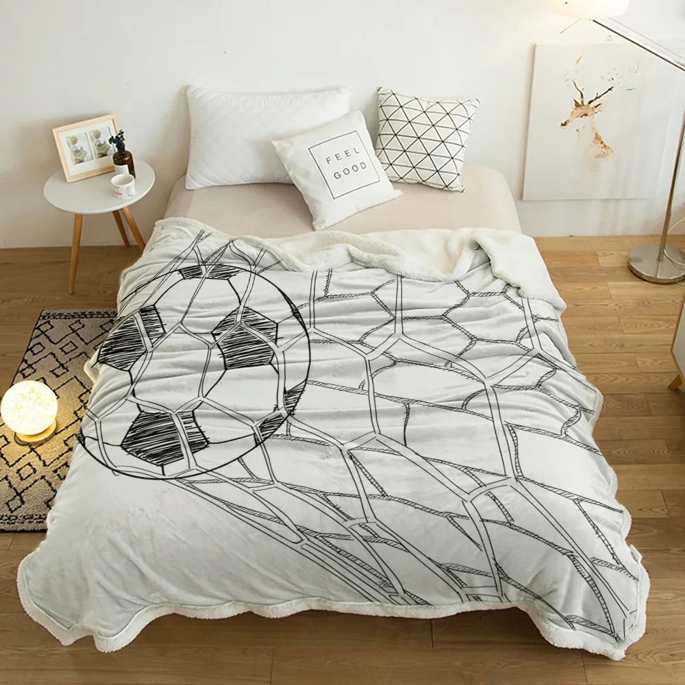 

Soccer Football Net Sketch Plush Throw Blanket Sherpa Fleece Bedspread Blankets Sofa Cover Bedding Picnic Wool Soft Blanket