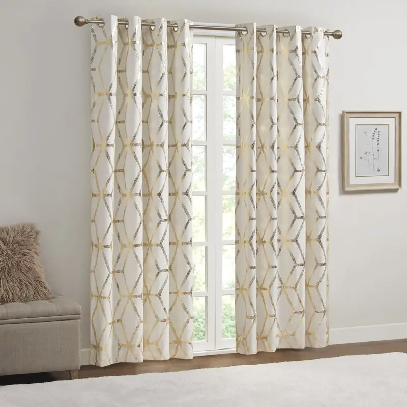 

Vivian 2-Piece Ivory/Gold Blackout Window Curtain Panel Pair, 50"x63"