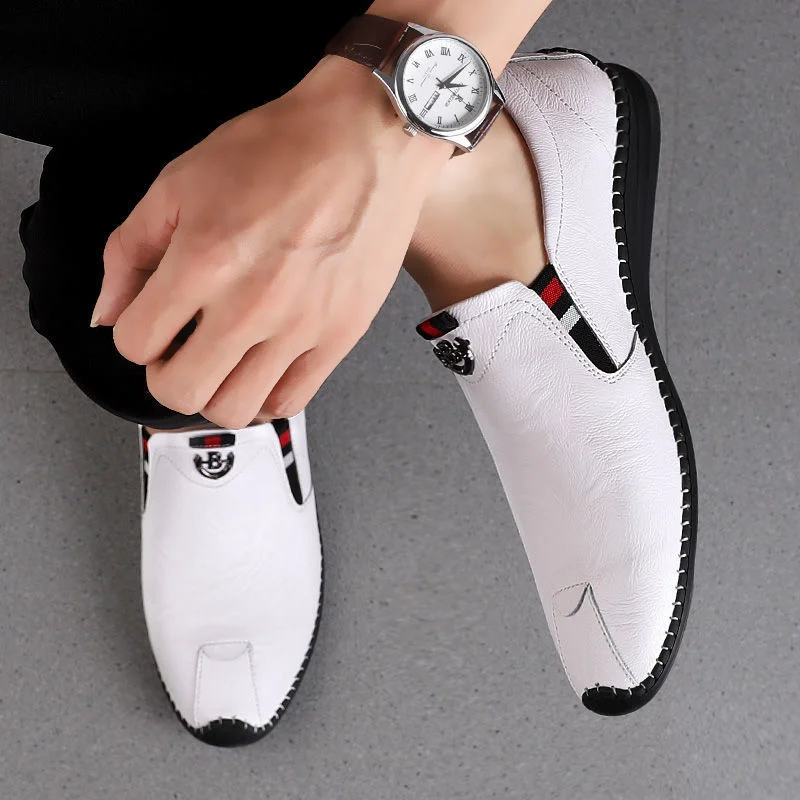 

WEH shoe Leather brand 2023 Loafers Men Rubber Casual Men Shoes Slip on breathabl Flats Driving Shoes Mens Big Size 46