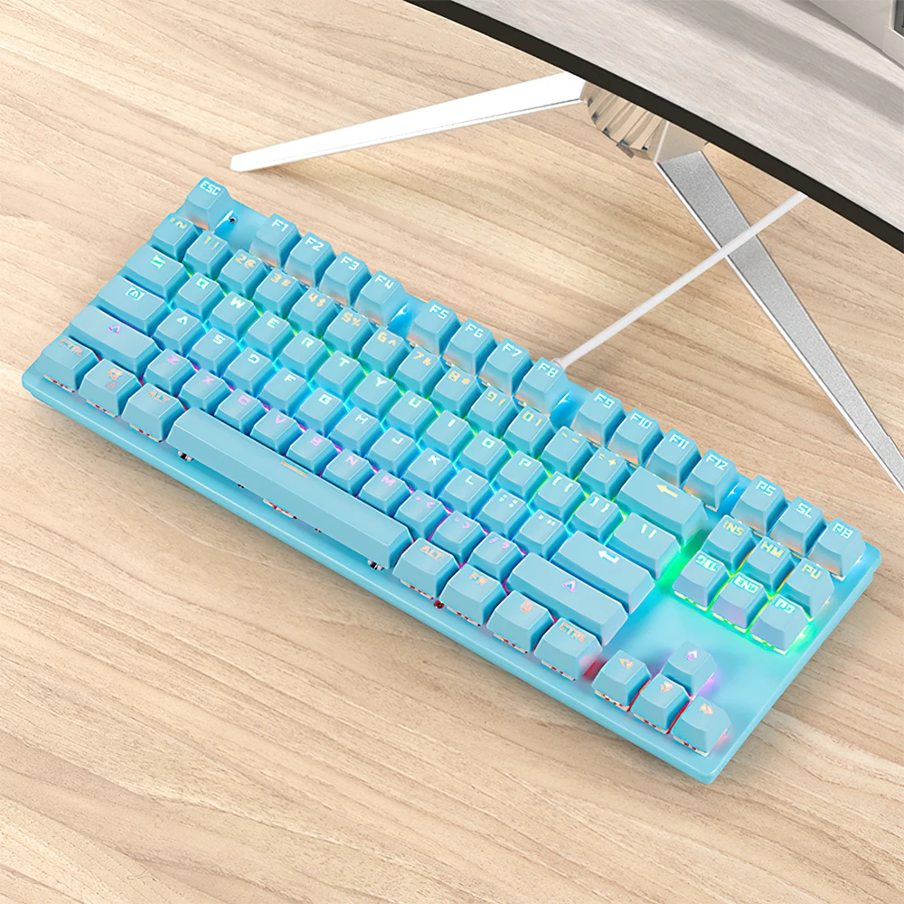 

87 Keys Mechanical Keyboard Wired Llluminated Suspended Keycaps Office Gaming Keyboard Rreen Axis Waterproof Keyboard for PC
