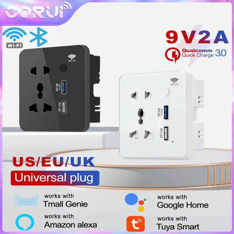 

Corui Tuya Wifi Smart Socket US EU UK Plug Universal Quick Fast Charger 3.0 USB Timing App Control Work With Google Home Alexa