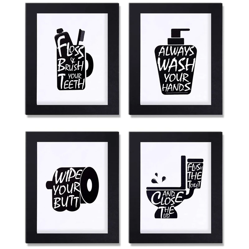 

Hot Funny Words Quote&Signs Bathroom Decor Wall Art Prints With Frames,Funny Bathroom Sign 8X10 Inch Set Of 4