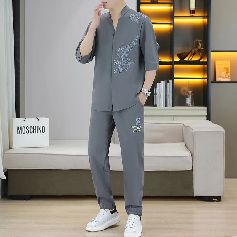 

Новая летняя мужская классическая модная однотонная Повседневная Свободная одежда большого размера с драконом и коротким рукавом