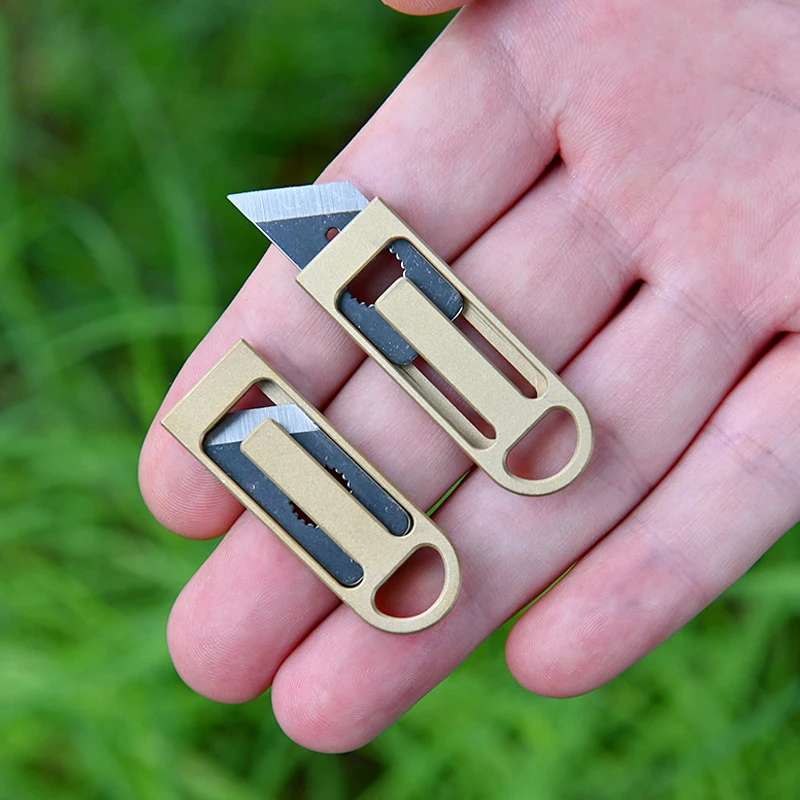 

Cute Mini Portable Utility Knife Metal Brass Titanium Paper Cutter Cutting Paper Razor Blade Office Stationery School Supplies