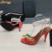 green red ankle strap sandals lace up stiletto heel open toe summer fashion sandals women 2022 new casual luxury sandals