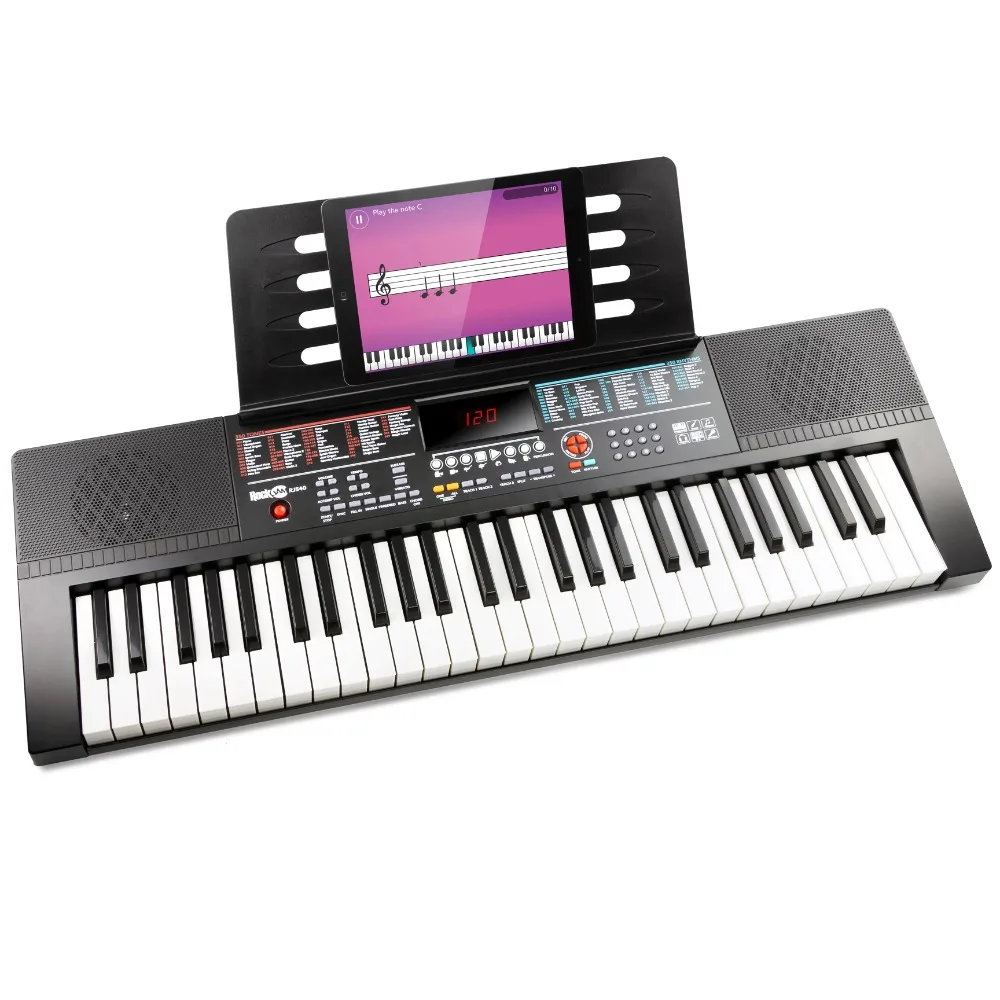 

61-Key Black Keyboard Piano with Sheet Music Rest, Piano Note Stickers & Lessons