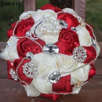 janevini pearls crystal diamond bridal flowers wedding bouquet charm bride hand bouquet bridesmaid satin rose fleur bordeaux